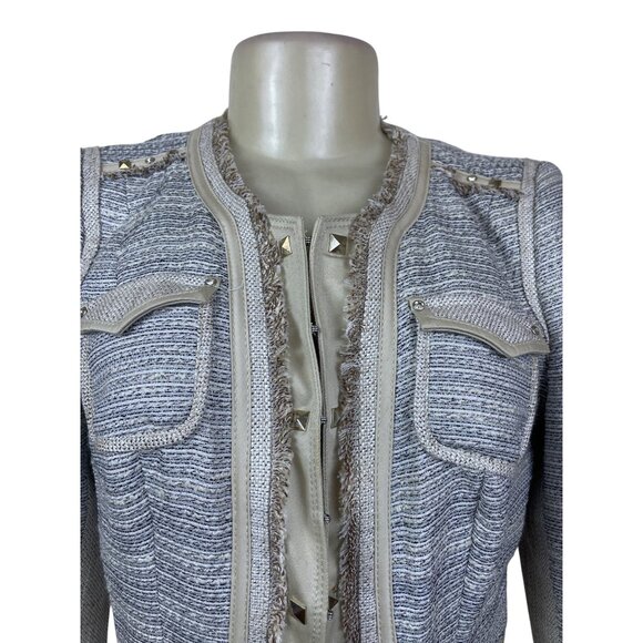 White House Black Market Womens Jacket Silver & Cream Open Front Modern Sz 4 - Picture 5 of 11